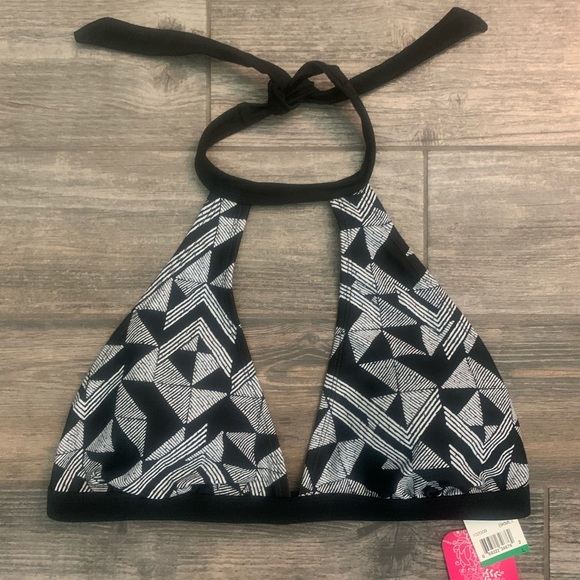 NWT L or XL Hula Honey Maze Muse Choker Cutout Bikini Top Black & White Padded - Picture 5 of 9